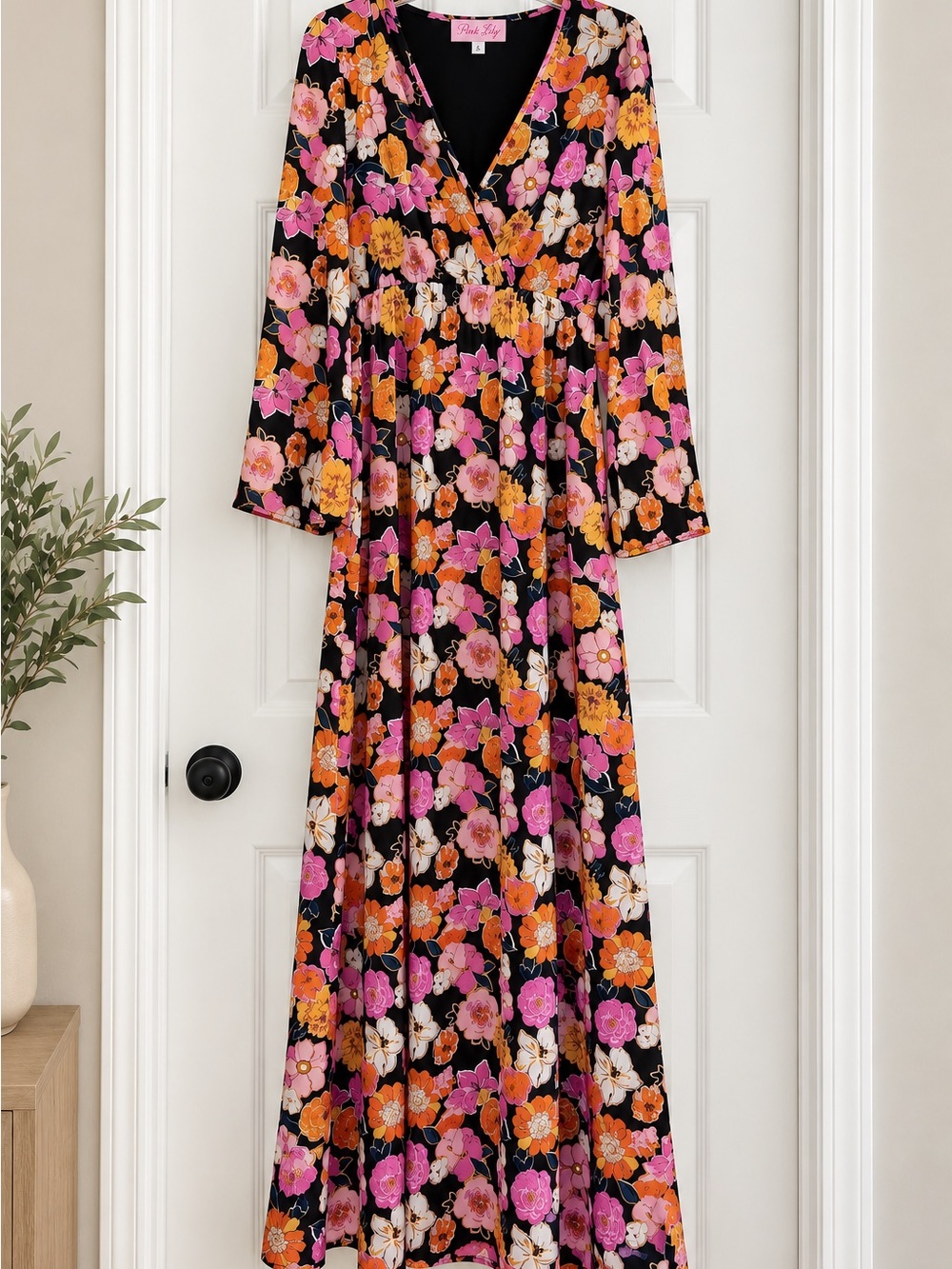 Pink Lily Floral V-Neck Maxi Dress